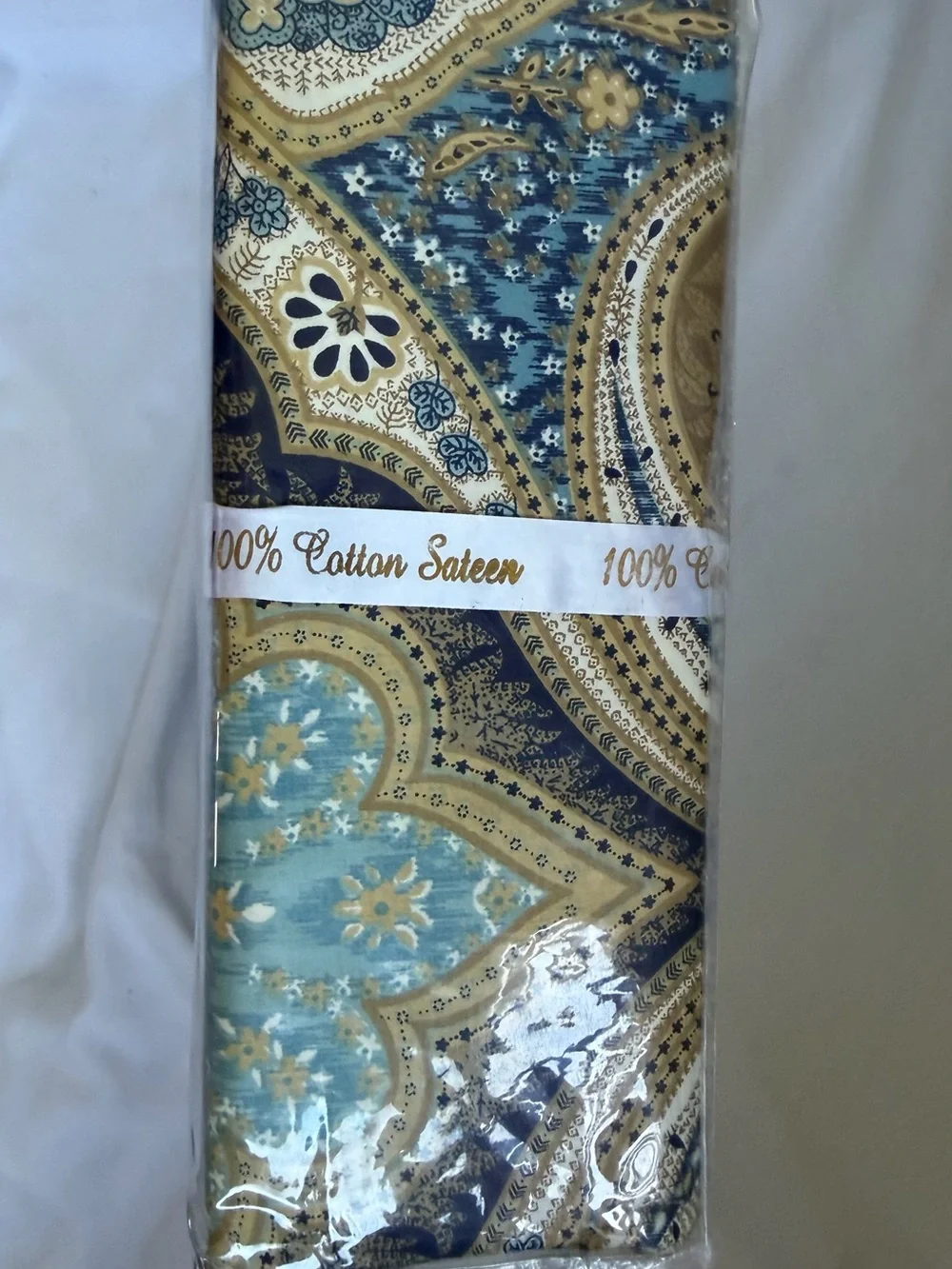 Milano King Duvet Set 3pc 300 TC 100% Cotton Sateen Blue Gold Paisley Medallion